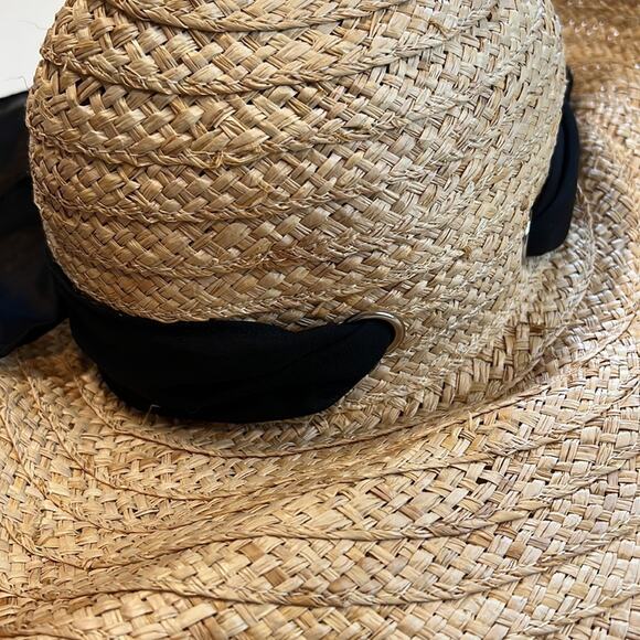 Kathy Jeanne Floppy Tan Straw Sunhat w/ Black Scarf, NWT! - Picture 2 of 5